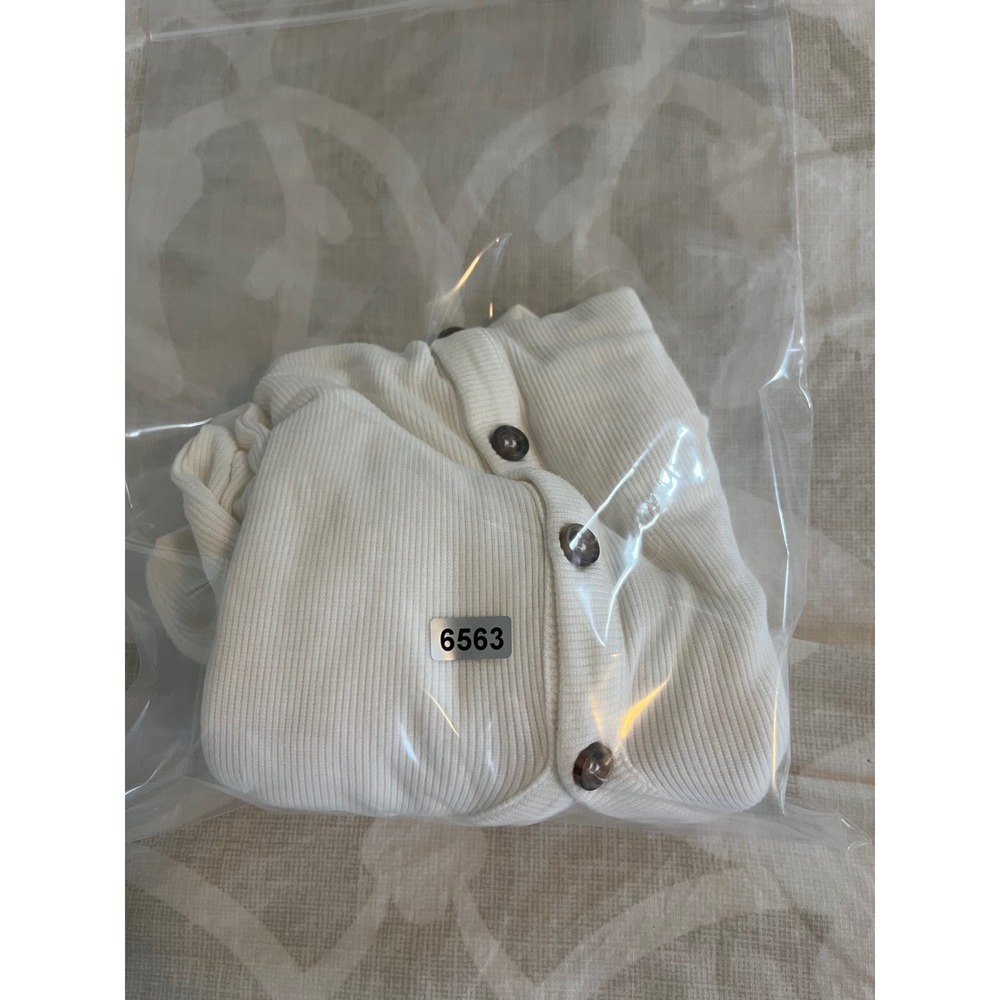 Marine Layer Lexi Ribbed Shirt White V-Neck Button Front Cropped Large - Picture 11 of 11
